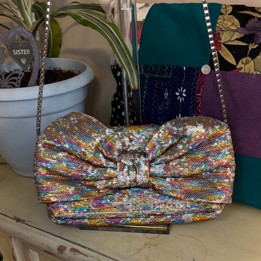 Betsey Johnson Multicolor Sequin Bow Shoulder Clutch